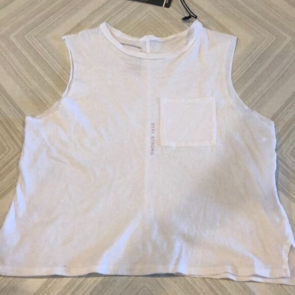good hYOUman Tops - Good hYOUman White Cropped Tank “stay strong”